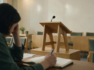 Muistiinpanot ja mikrofoni keskustelutilaisuudessa.