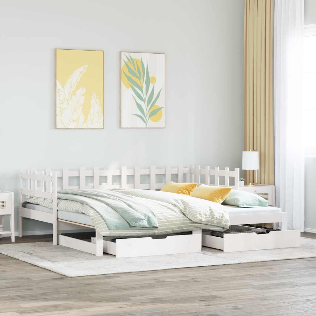 vidaXL Vuodesohva rullilla ja laatikoilla ei patjaa valkoinen 90x200cm