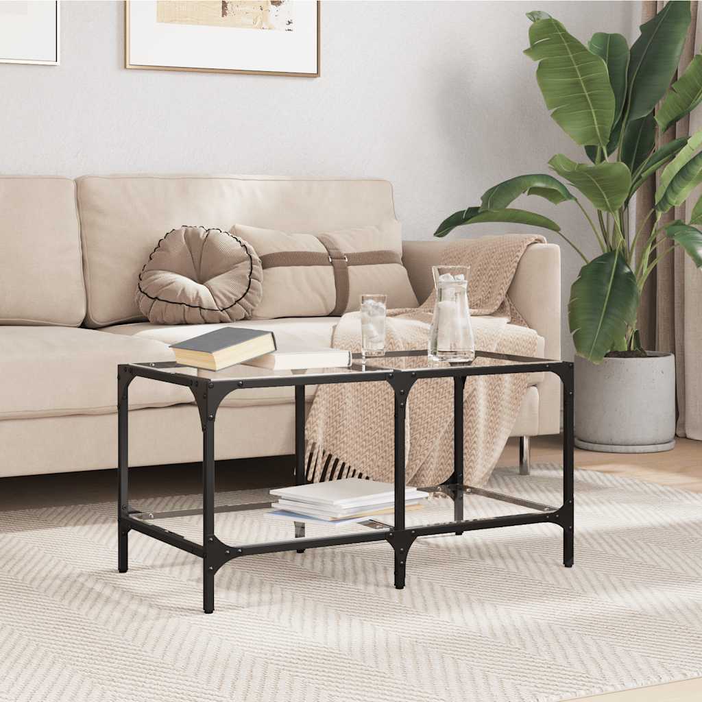 vidaXL Sohvapöytä läpinäkyvä lasinen pöytälevy 78,5x40x40 cm teräs