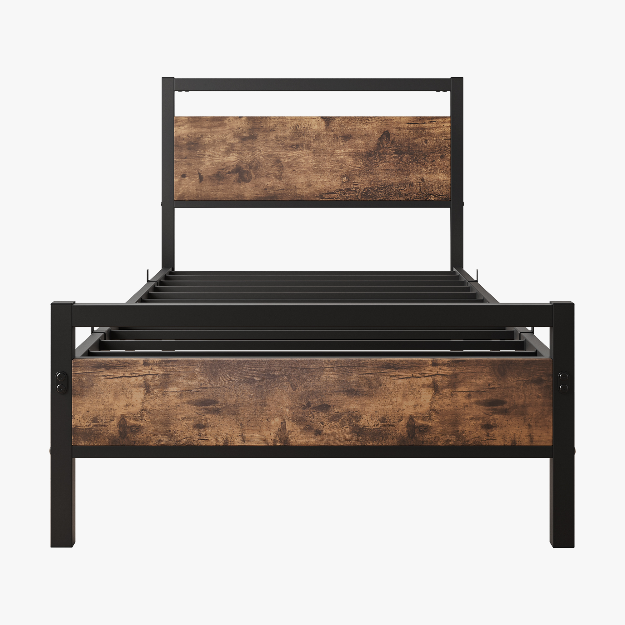 Sänky 90x200 cm säleikkö ja säilytystila tumma MDF ja metalli